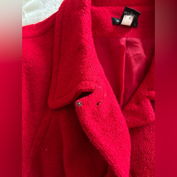 Spense Red Boiled Wool Swing Coat 3/4 Sleeves w Buttons w Collar w Pockets - Picture 11 of 14